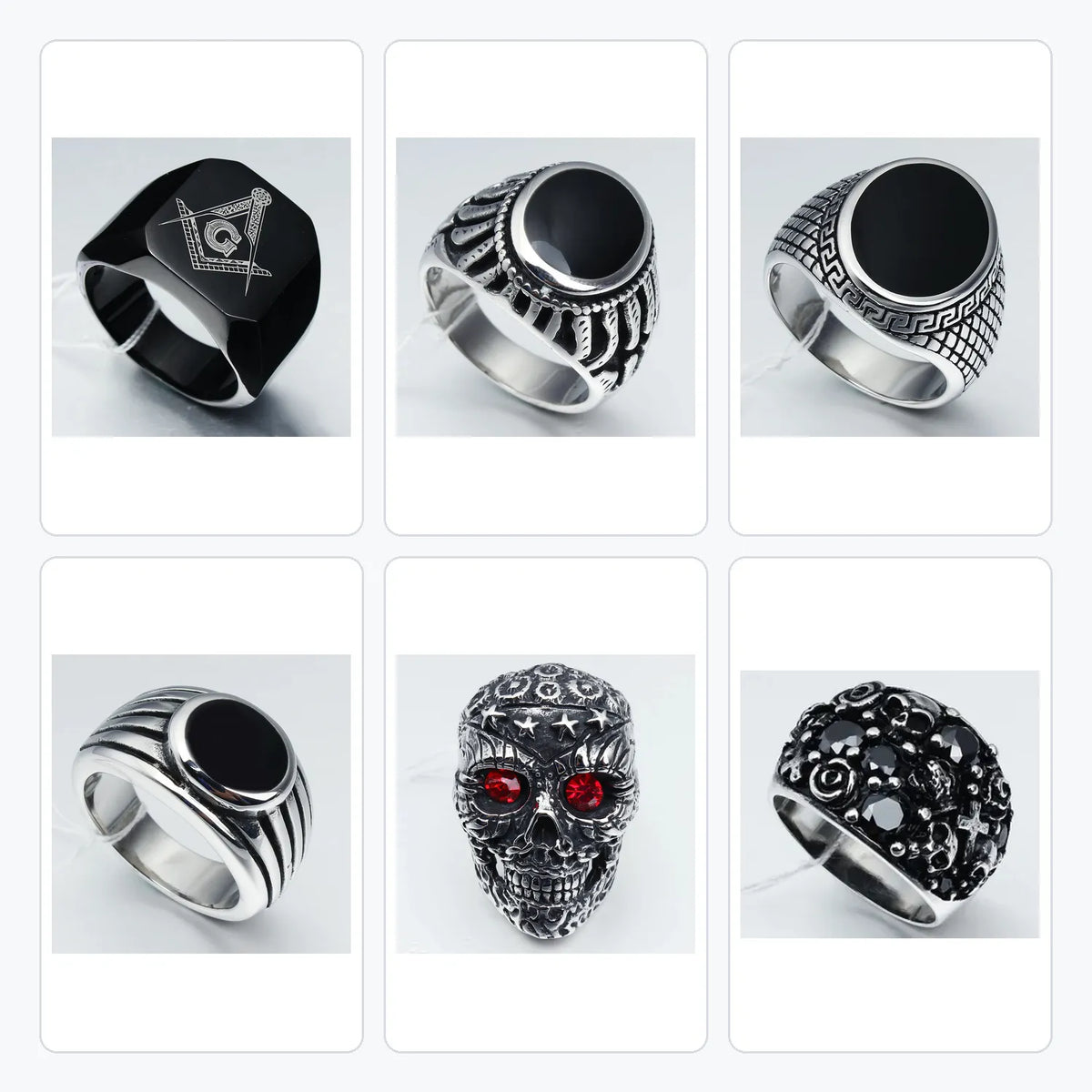 6-Piece Gothic Ring Clearance Set | Skull & Cross Wholesale | HAWSON