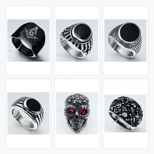 6-Piece Gothic Ring Clearance Set | Skull & Cross Wholesale | HAWSON