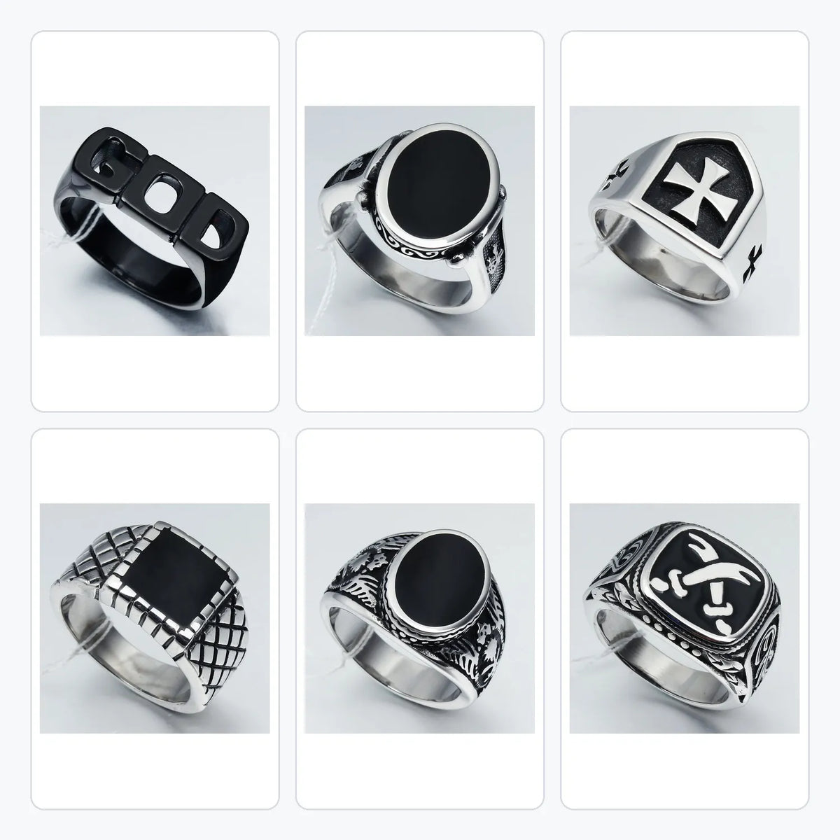 6-Piece Gothic Ring Clearance Set | Skull & Cross Wholesale | HAWSON