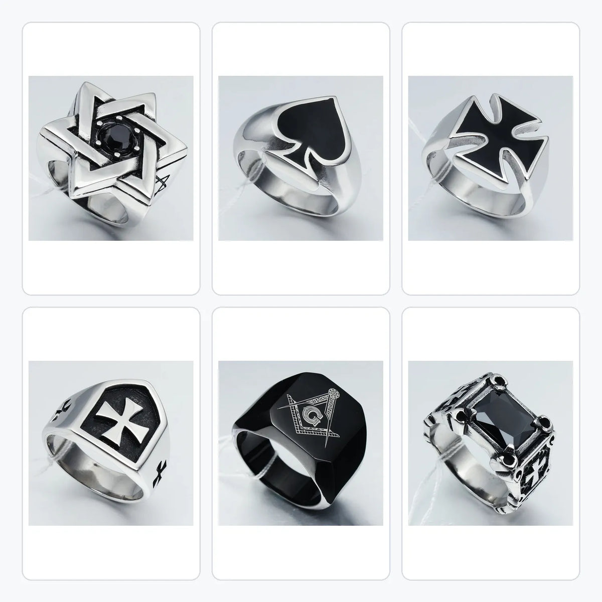 6-Piece Gothic Ring Clearance Set | Skull & Cross Wholesale | HAWSON