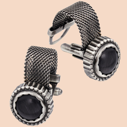 HAWSON Black Tone Gemstone Cufflinks with Chain