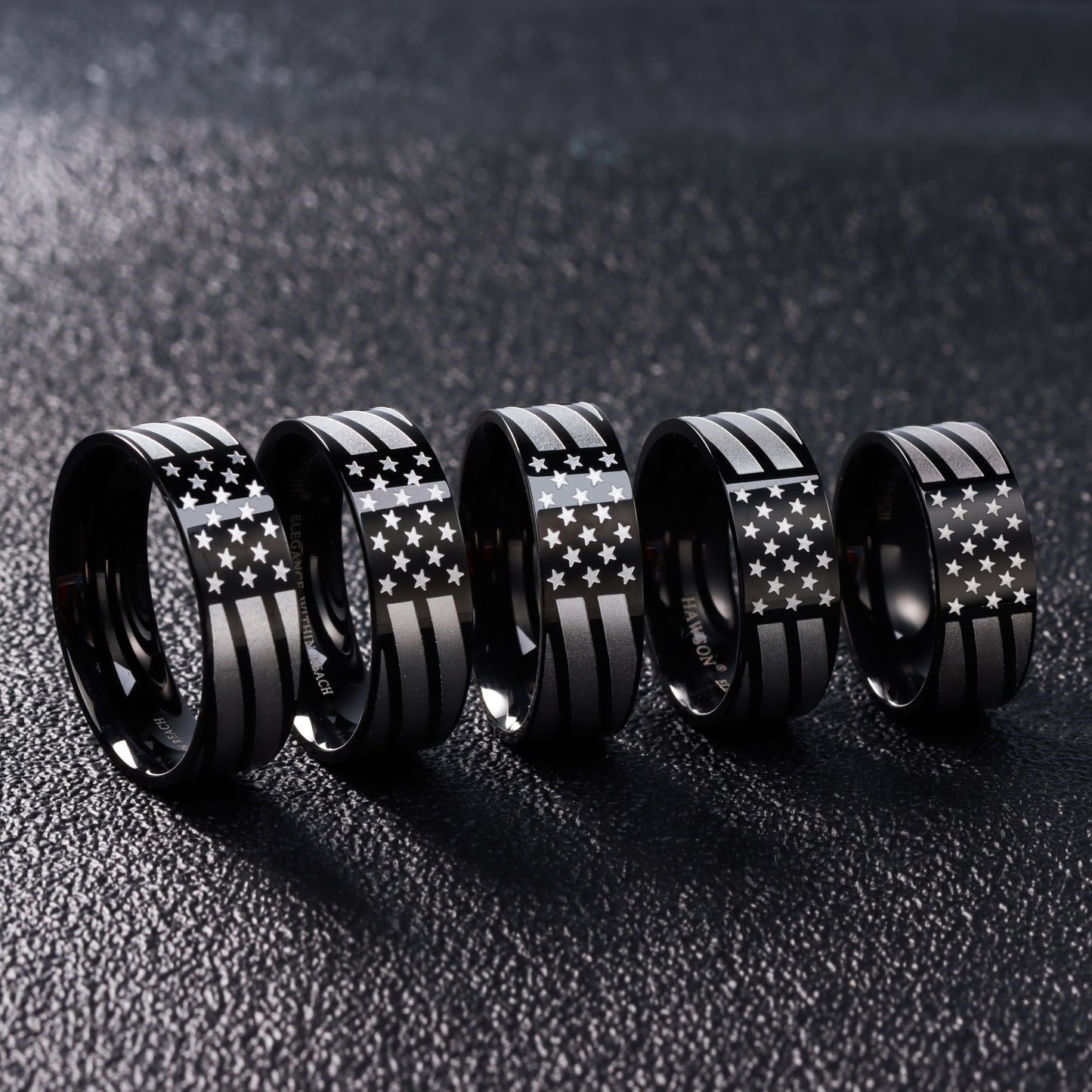 HAWSON 6mm 8mm Black American Flag Rings