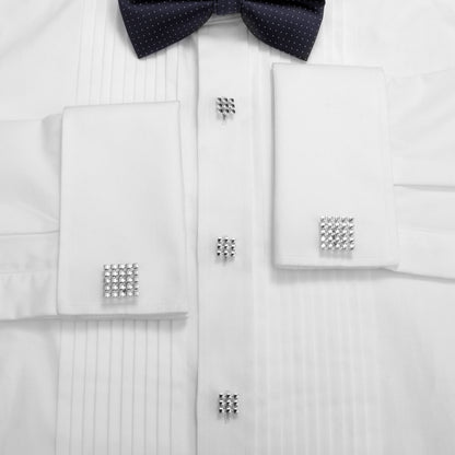 HAWSON Grid Silver Color Cufflinks and Studs Set for Men