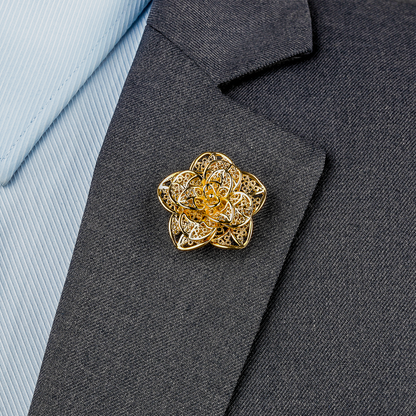 18K gold Metal Flower lapel Pins Brooch for Men and Women, Suits accessories for wedding business.