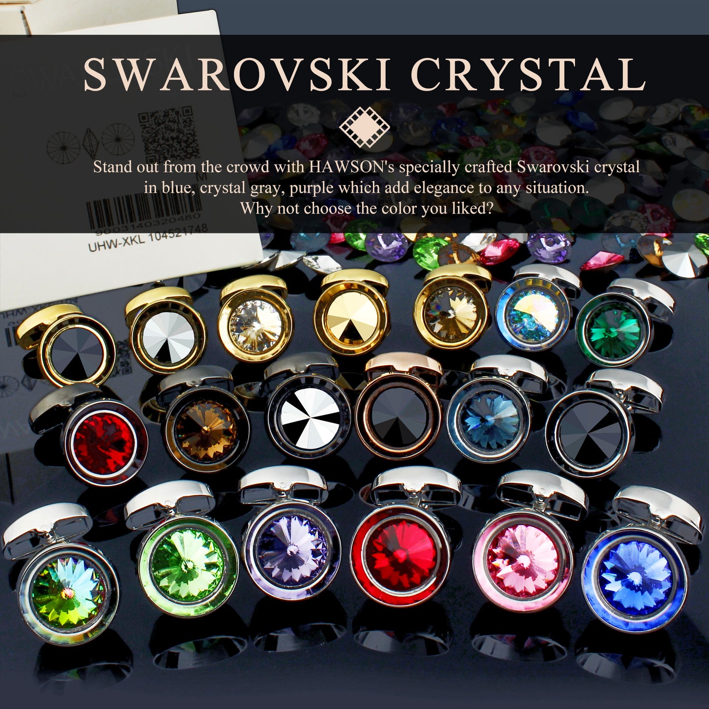 HAWSON Swarovski Crystal Cufflinks for Men