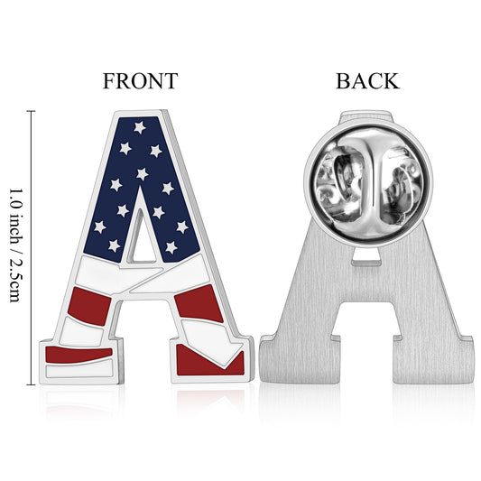 American Flag Initial Brooch Pin A–Z | 316L Stainless Steel