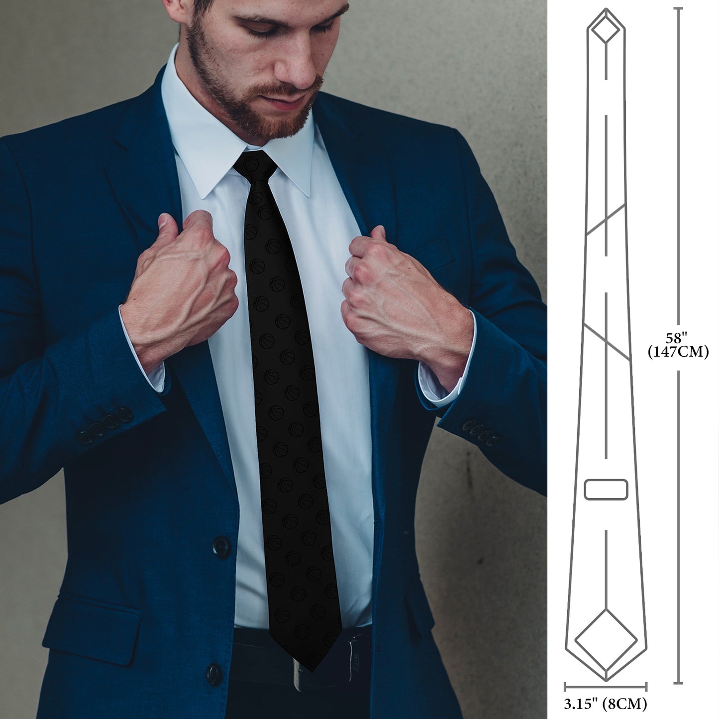 Black Jacquard Basketball Pattern Men's Formal Business Necktie Classic Suit Tie