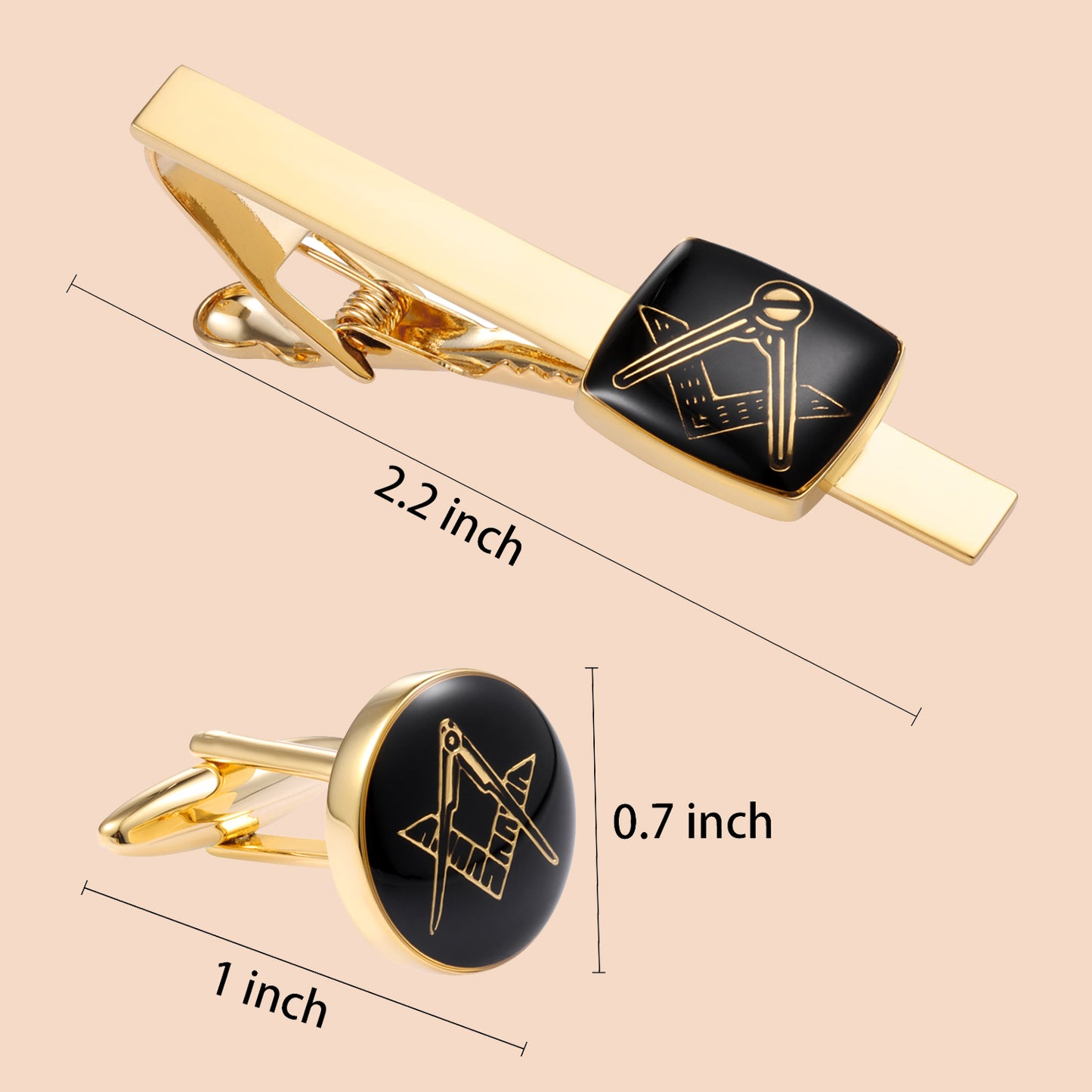 HAWSON Masonic Cufflinks and Tie Clip Set for Men