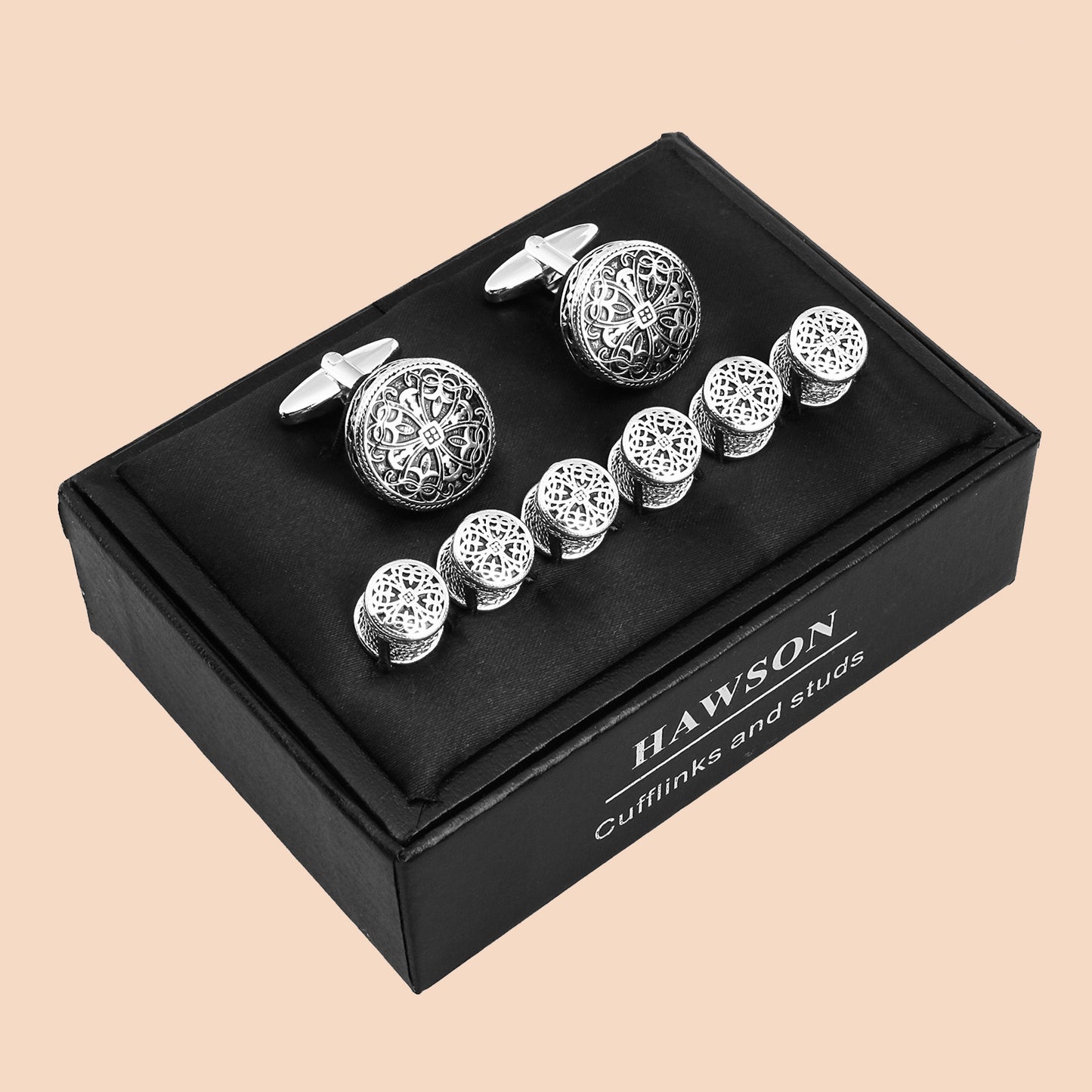 HAWSON Vintage Hollow Floral Cufflinks and Studs Set for Men