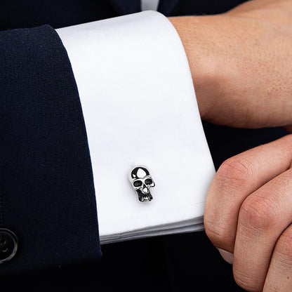 Halloween Sillver Tone Skull Cufflinks For Men