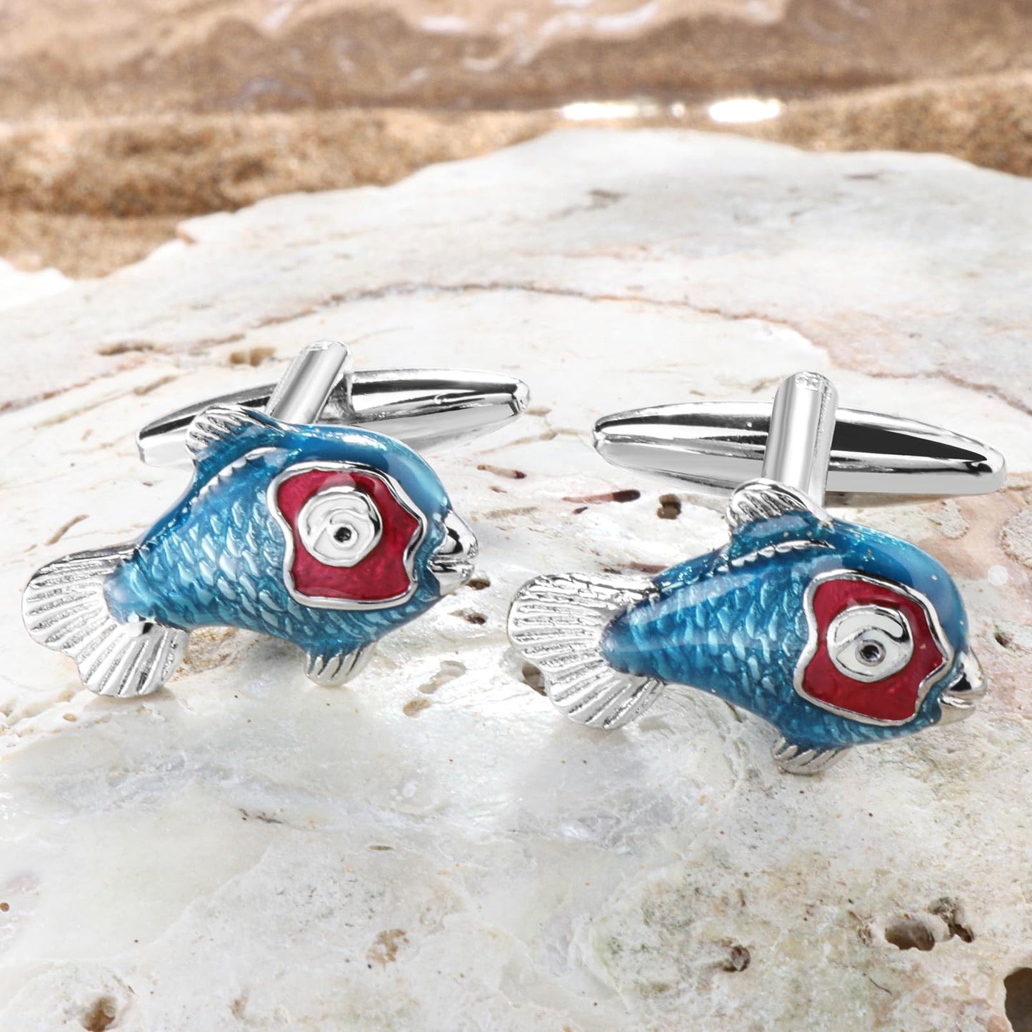 Blue Fish Cufflinks For Men With Gift Box