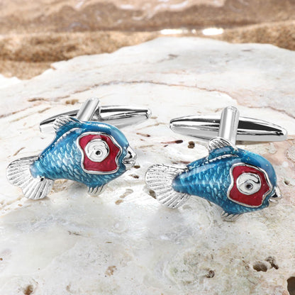 Blue Fish Cufflinks For Men With Gift Box