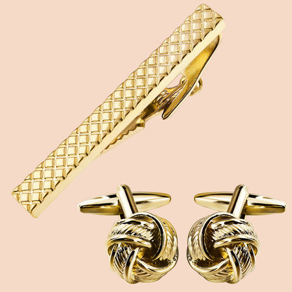 HAWSON 2 Inch Rose golden plated & knot cufflinks and tie clip