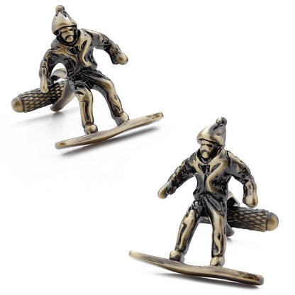 Skiers Cufflinks In Bronze With Gift Box