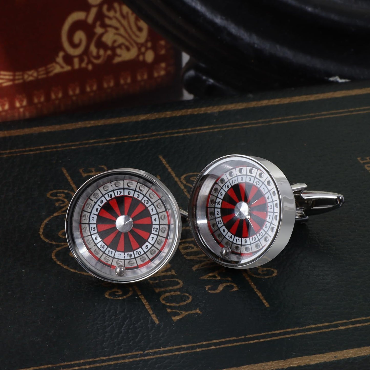 Silver Tone Spinning Roulette Wheel Cufflinks For Men With Gift Box