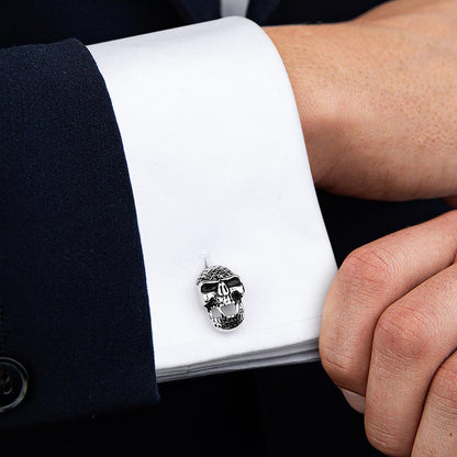 Halloween Sillver Tone skull Cufflinks For Men With Gift Box.