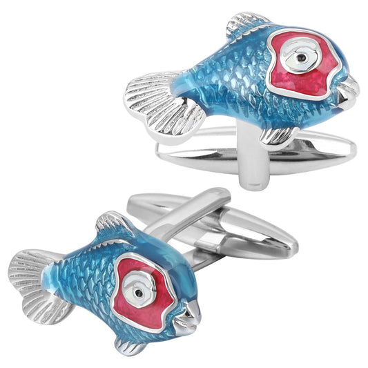 Blue Fish Cufflinks For Men With Gift Box