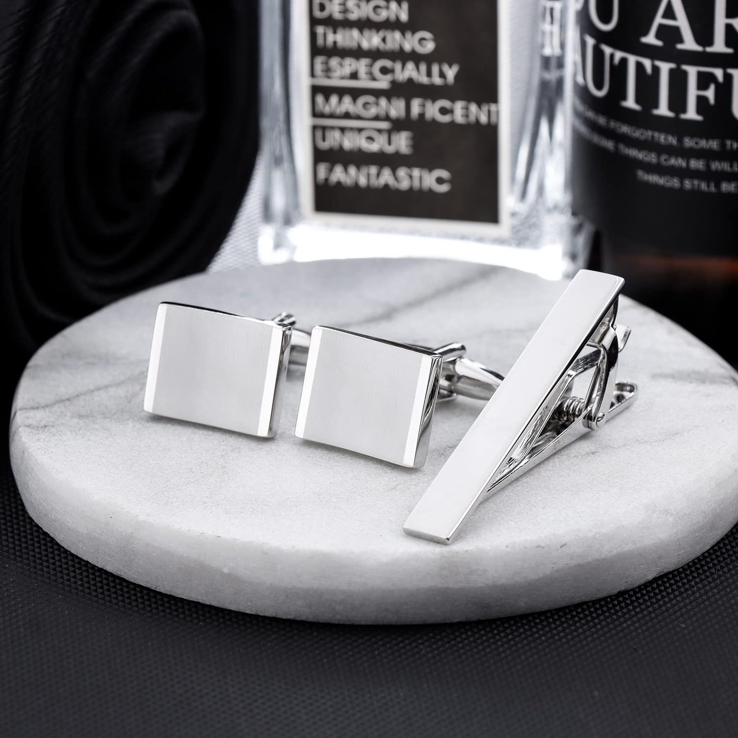 HAWSON Metal Shiny Cufflinks and Tie Clip Set