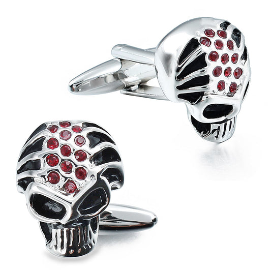 Halloween Skull Cufflinks with Red Crystals