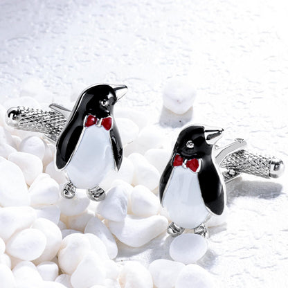 Silver Tone Penguin Cufflinks For Men With Gift Box