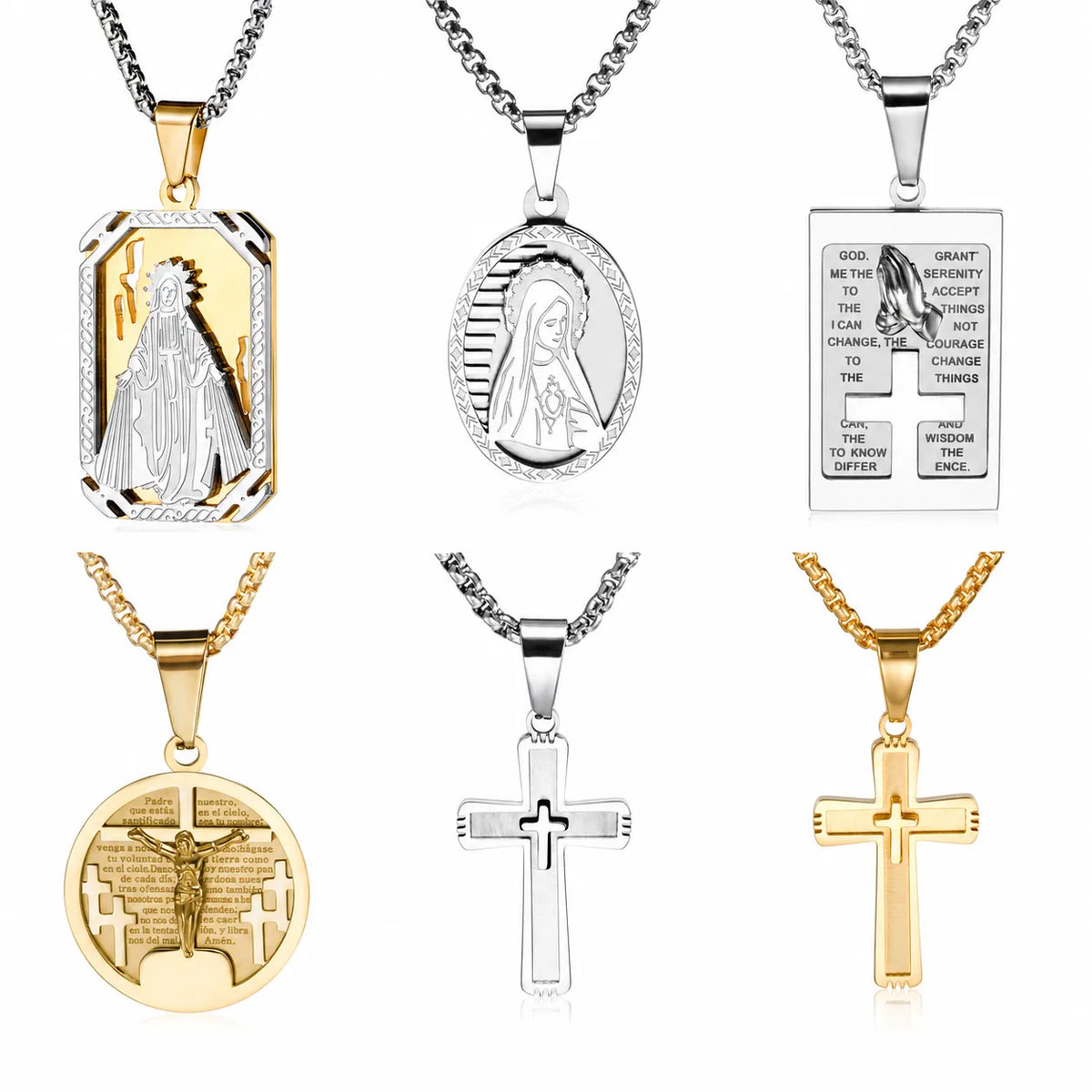 6-Piece Cross Necklace Set with Stainless Steel Chain | HAWSON