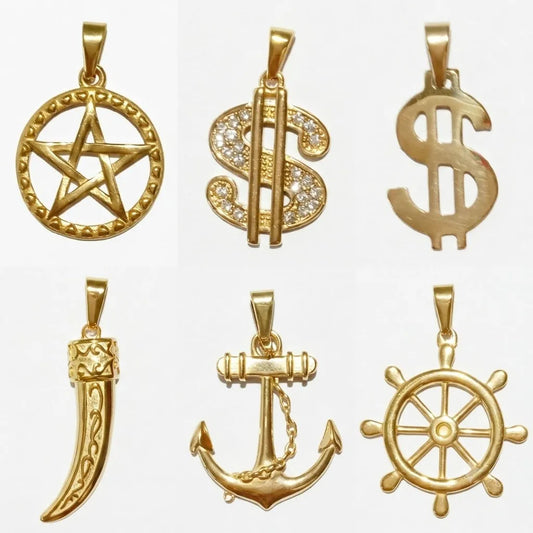 6Pcs Symbol Charm Necklaces, Gold Stainless Steel Streetwear Pendant