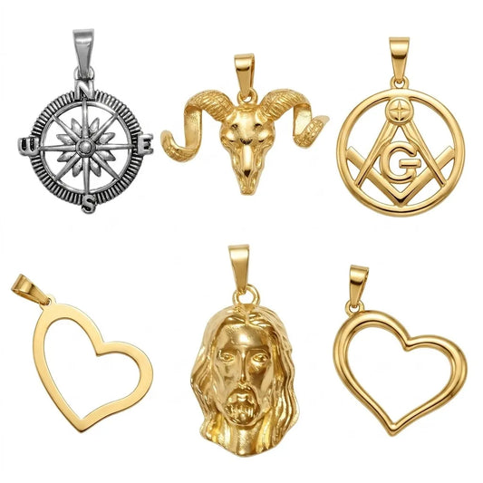 6Pcs Symbol Charm Necklaces, Gold Stainless Steel Streetwear Pendant