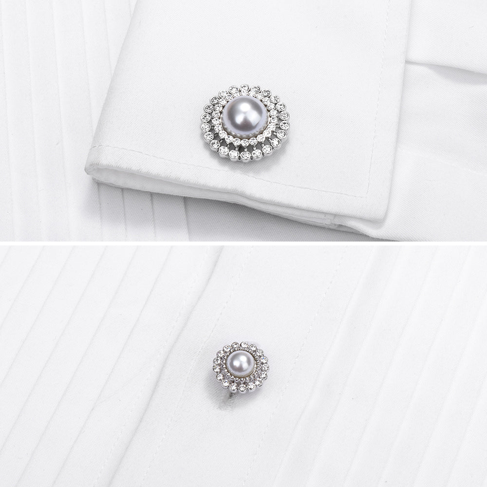 HAWSON White Imitation Pearl Cufflinks and Studs for Men