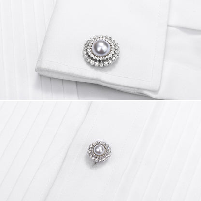 HAWSON White Imitation Pearl Cufflinks and Studs for Men