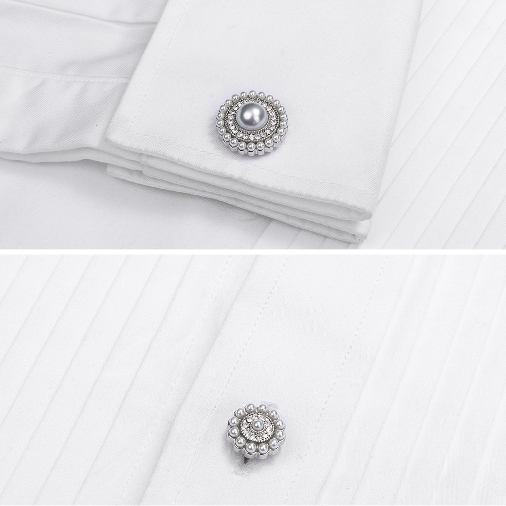 HAWSON White Imitation Pearl Cufflinks and Studs for Men