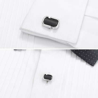 HAWSON Black Onyx Cufflinks and Studs Set for Men