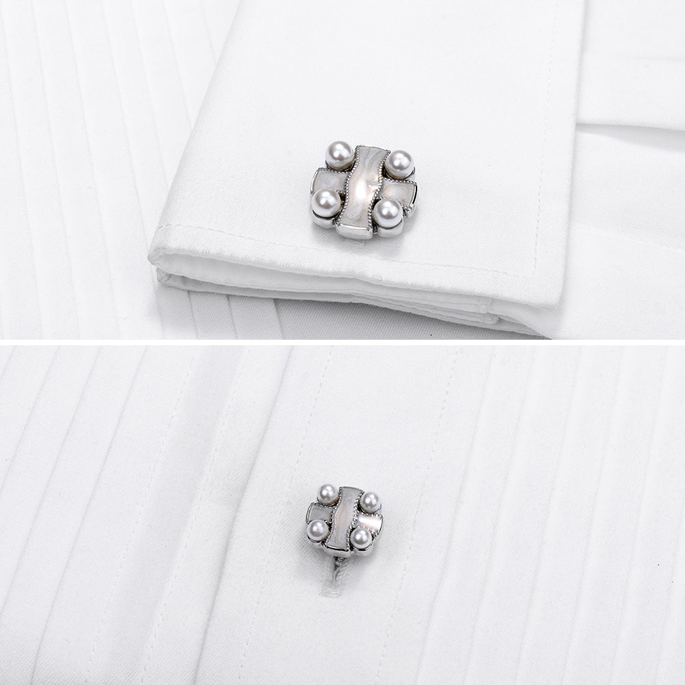 HAWSON White Imitation Pearl Cufflinks and Studs for Men