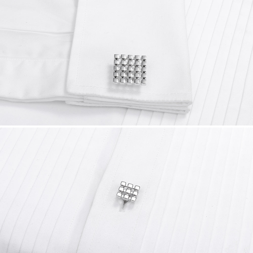 HAWSON Grid Silver Color Cufflinks and Studs Set for Men