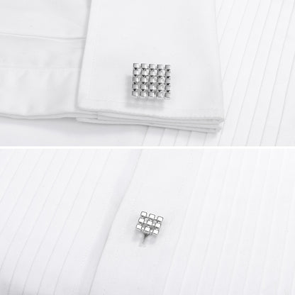 HAWSON Grid Silver Color Cufflinks and Studs Set for Men