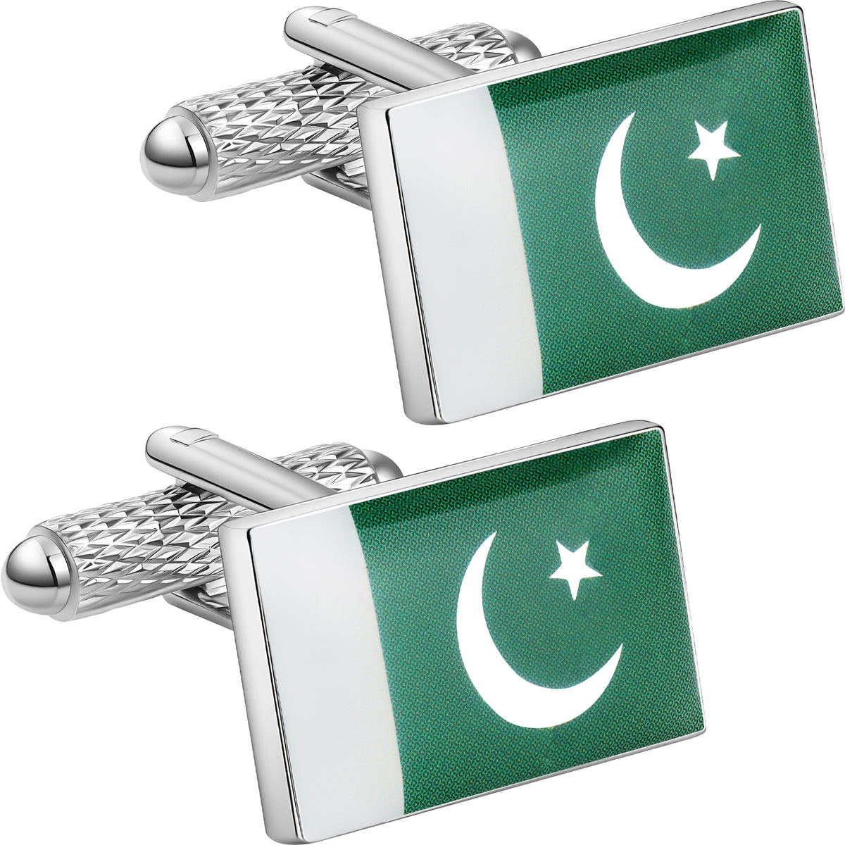 Pakistan Flag Cufflinks, Silver Plated Rectangle Pakistani Flag Cuff Links for Men