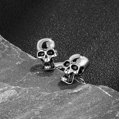 Halloween Sillver Tone Skull Cufflinks For Men