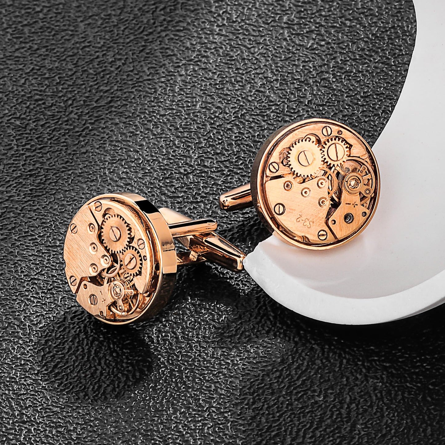 Rose Gold Tone Watch Movement Cufflinks for Men