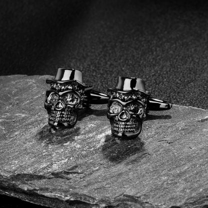 Halloween Gun Black Gentleman's Skull Cufflinks For Men With Gift Box.