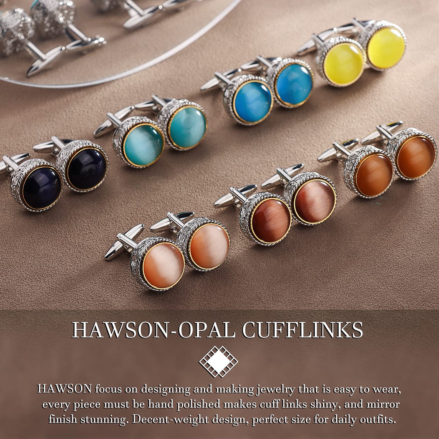 HAWSON Fancy Cufflinks for Men Suitable for Tall and Big Men, in Gift Box, Easy to Match Wedding Dress Shirt Coats and Accessories or Jewelry