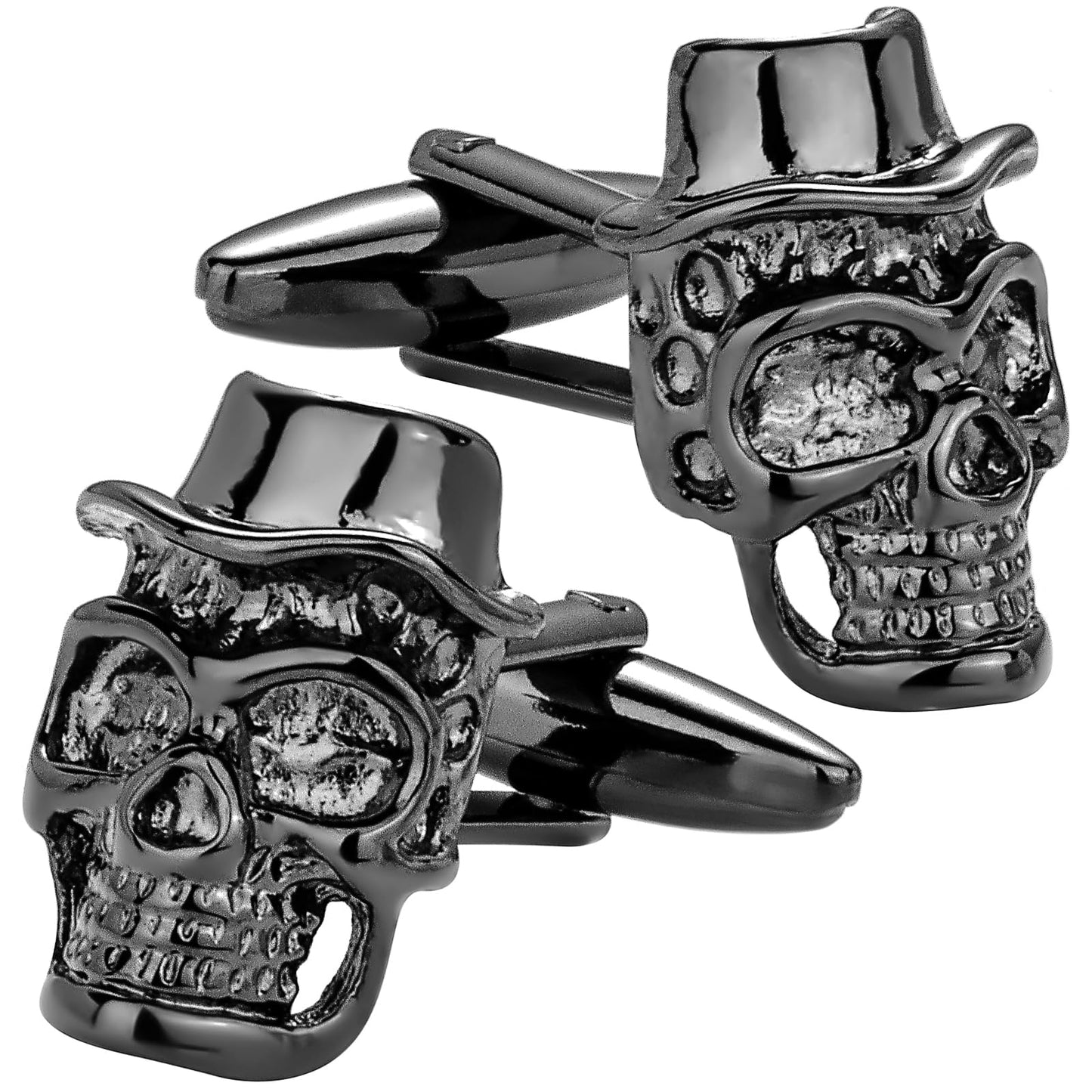 Halloween Gun Black Gentleman's Skull Cufflinks For Men With Gift Box.