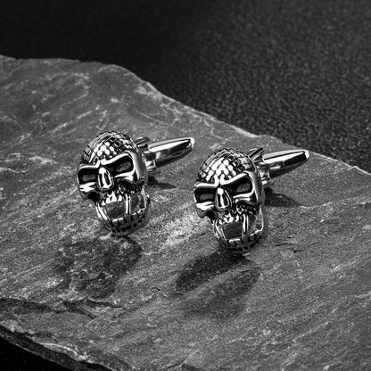 Halloween Sillver Tone skull Cufflinks For Men With Gift Box.