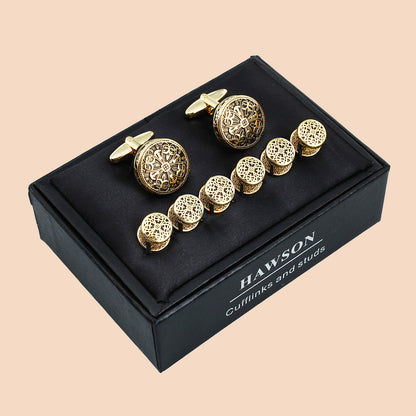 HAWSON Vintage Hollow Floral Cufflinks and Studs Set for Men