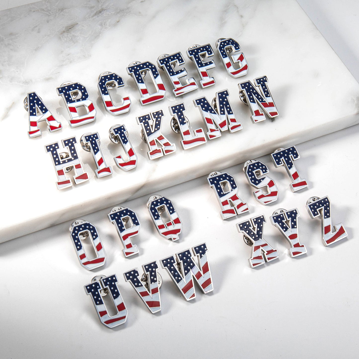 USA Flag Letter Lapel Pin |  A-Z Initial Brooch