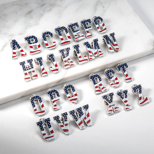 American Flag Initial Brooch Pin A–Z | 316L Stainless Steel