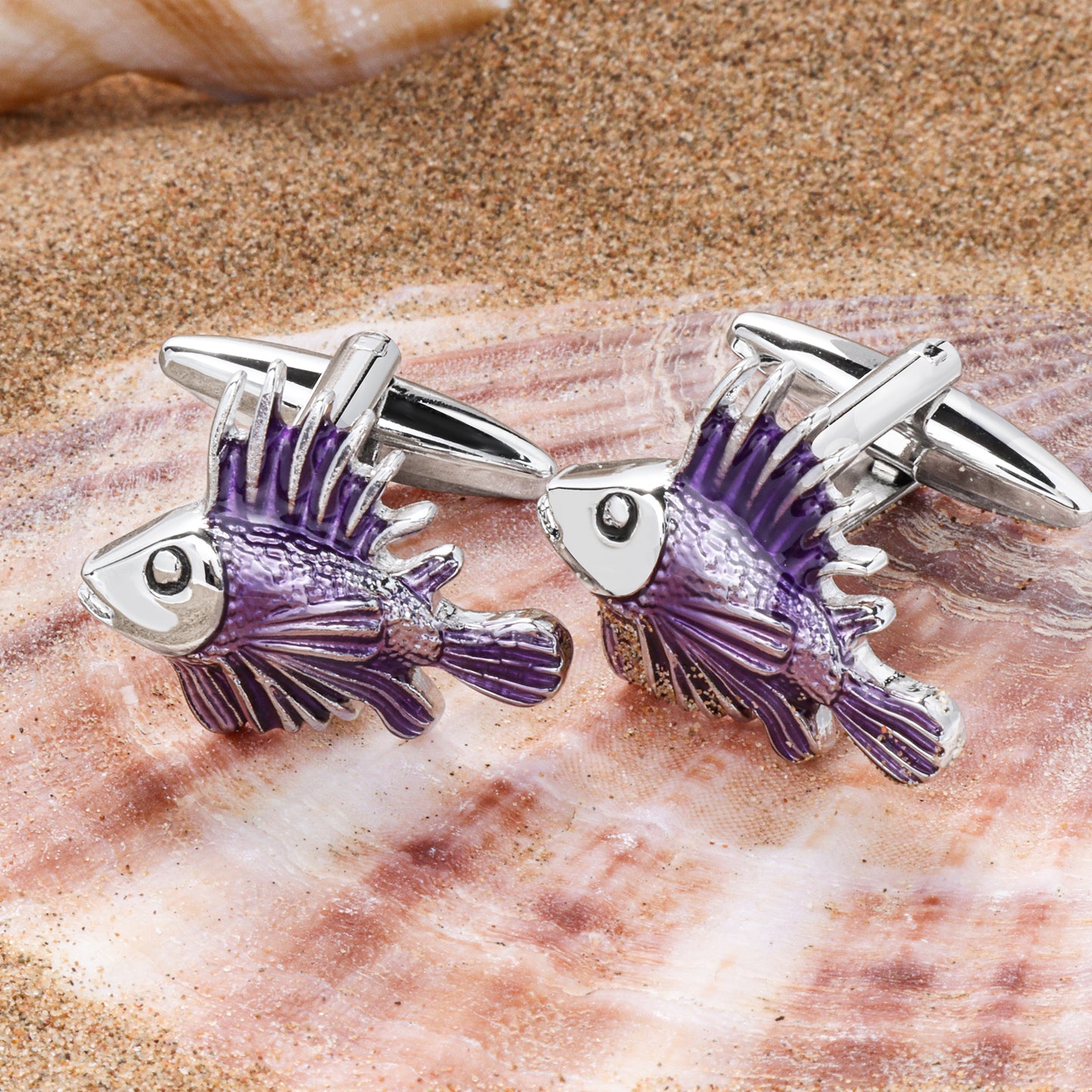 Purple Enamel Tropical Fish CuffLinks for Men With Box