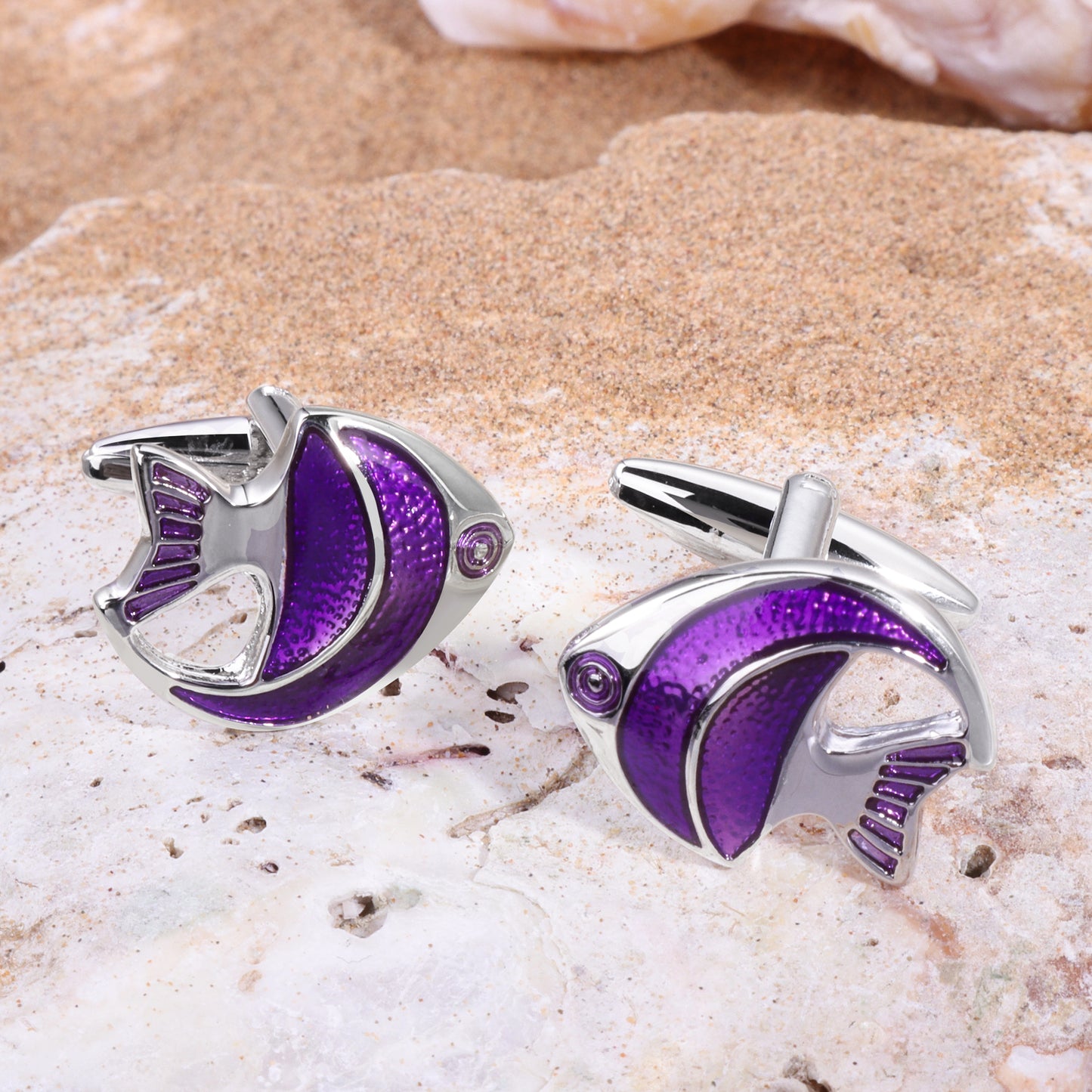 Purple Tropical Angel Fish Cufflinks For Men With Gift Box