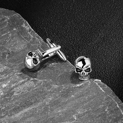 Halloween Sillver Tone Smooth Skull Cufflinks for Men with Gift Box.