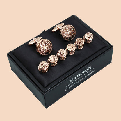 HAWSON Vintage Hollow Floral Cufflinks and Studs Set for Men