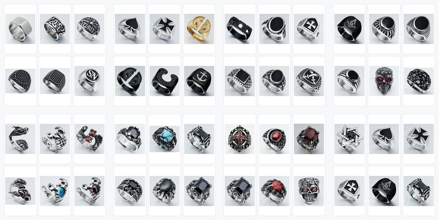 6Pcs Gothic Ring Clearance Set | Fixed Mix of Skull & Cross Styles