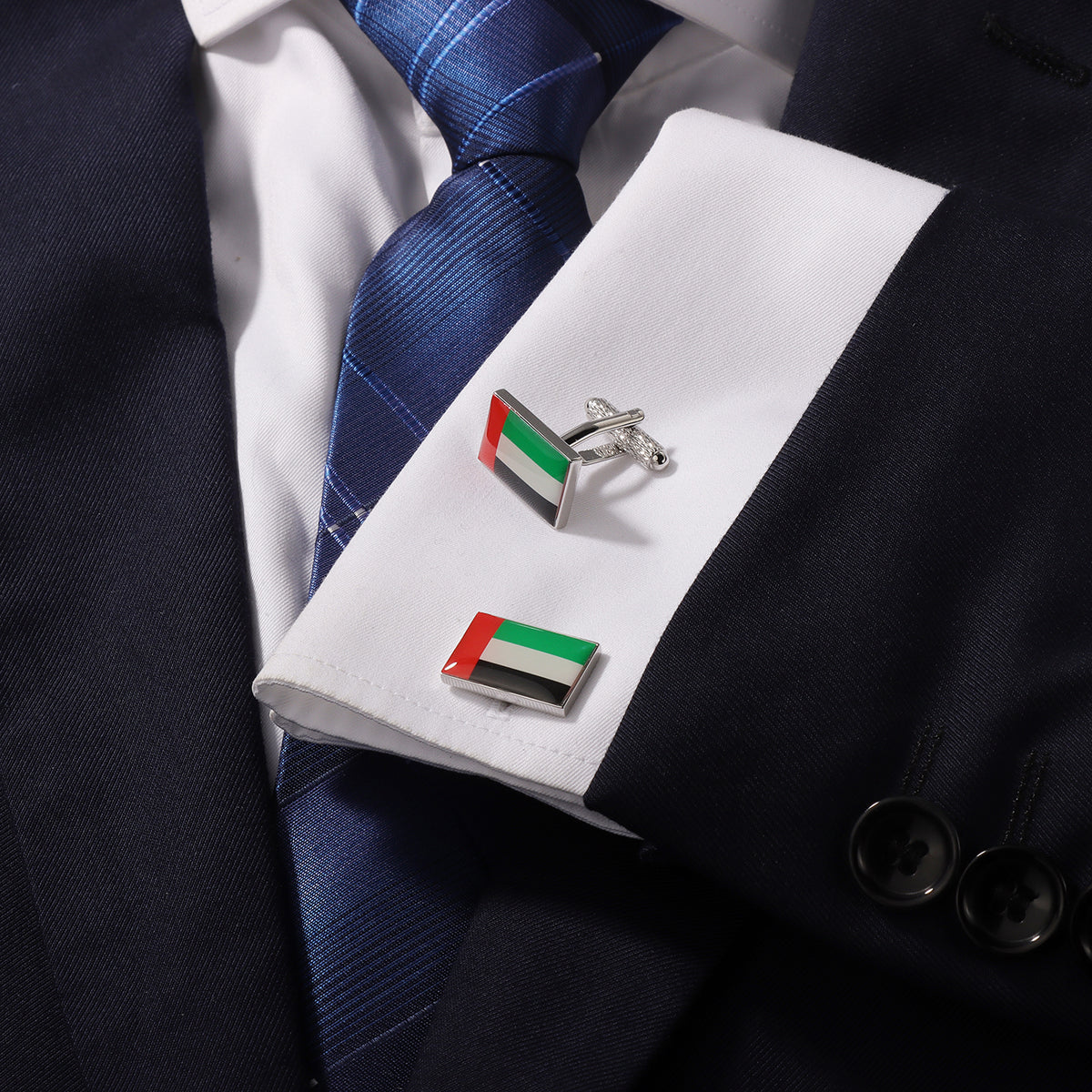 UAE Flag Cufflinks | Silver Plated United Arab Emirates Patriotic Cuff Links for Men